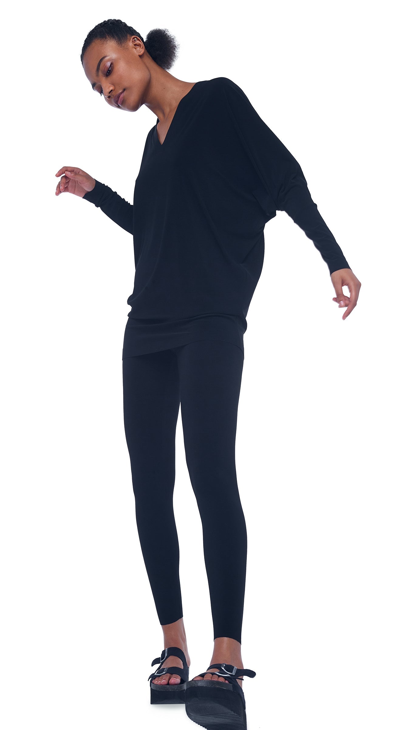 V NECK DOLMAN TOP Black | Norma Kamali Women