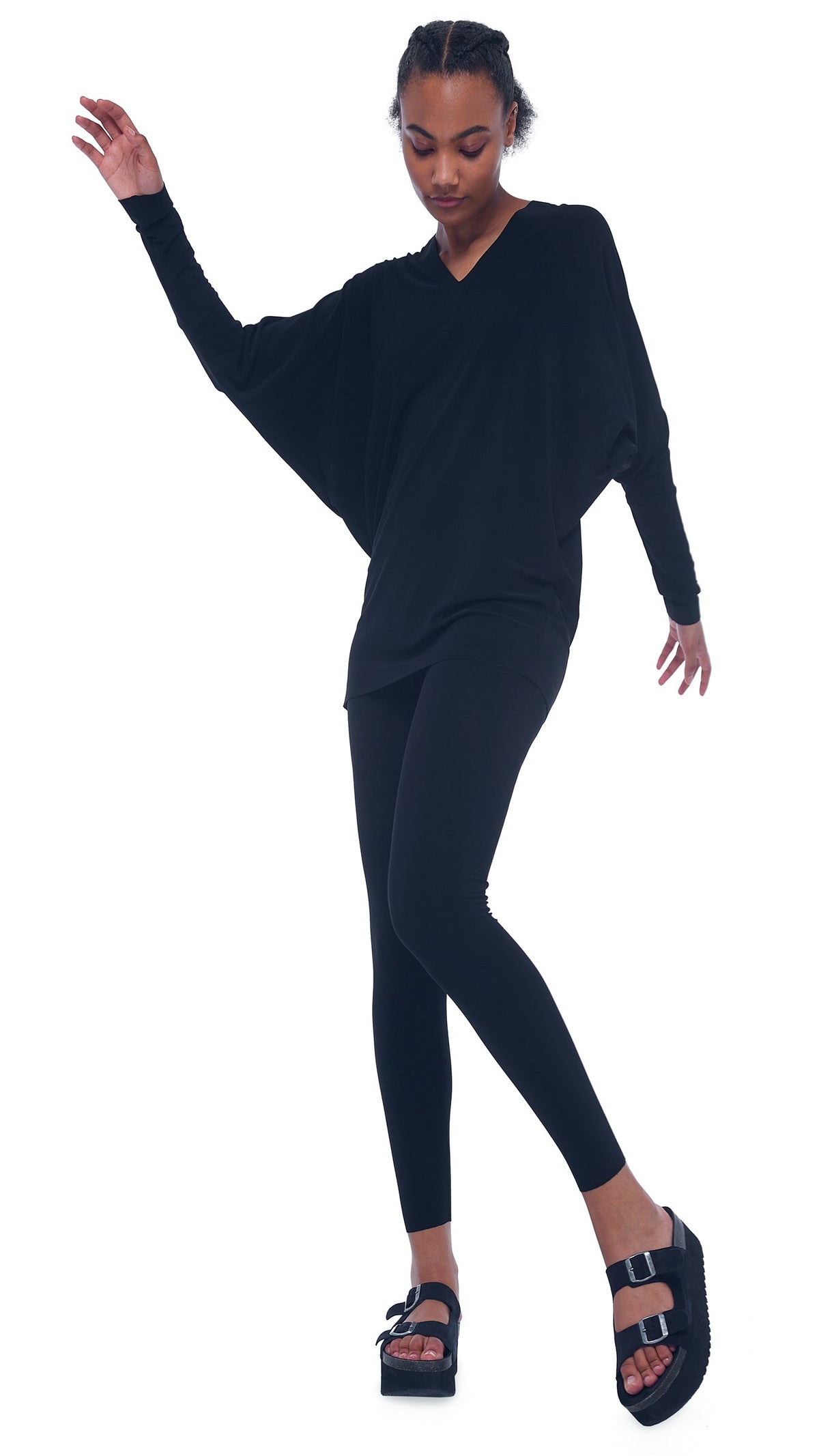 V NECK DOLMAN TOP Black | Norma Kamali Women