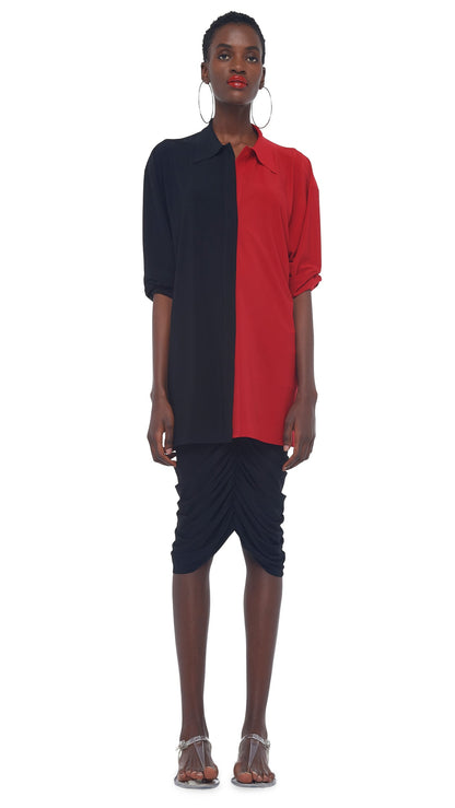 SHIRRED SKIRT TO KNEE Black | Norma Kamali Women