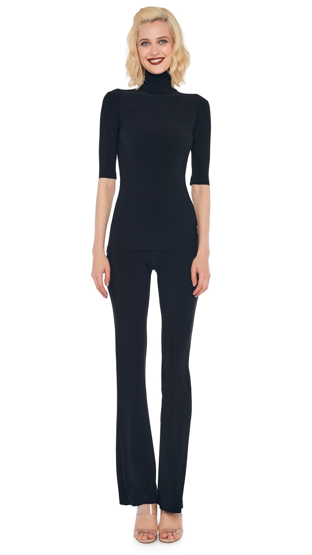 SHORT SLEEVE TURTLE TOP Black | Norma Kamali Women