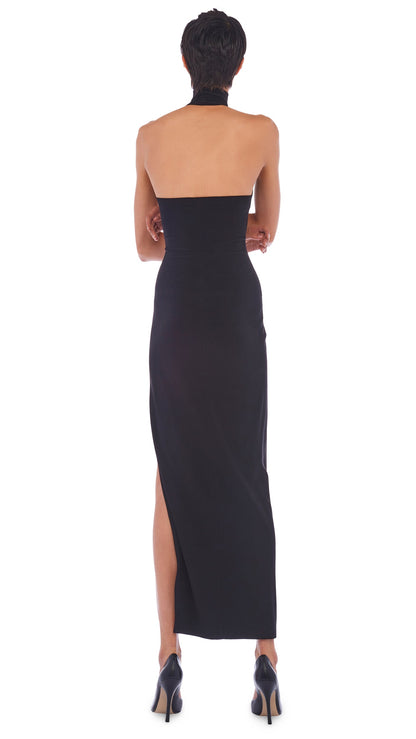 HALTER TURTLE SIDE SLIT GOWN Black | Norma Kamali Women