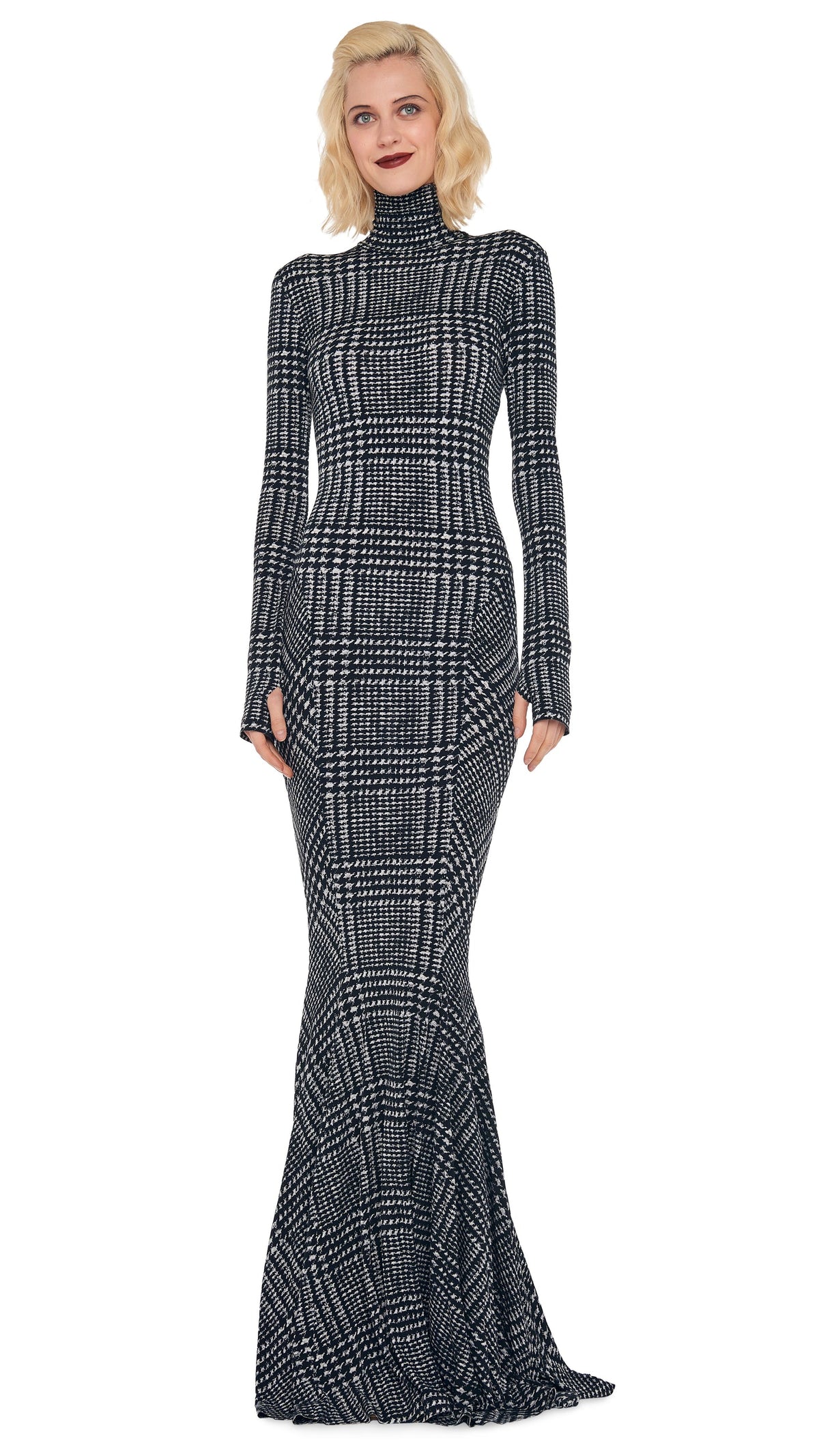 TURTLE FISHTAIL GOWN Large Glen Plaid Tweed | Norma Kamali Women