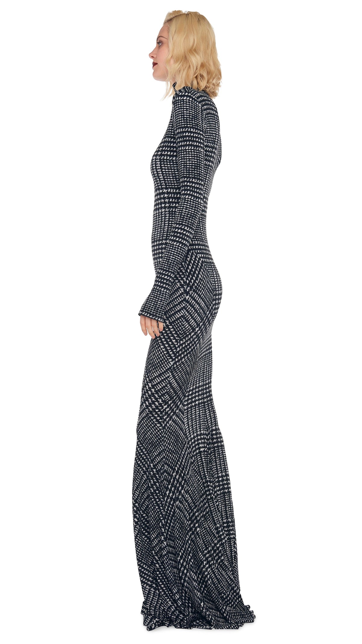 TURTLE FISHTAIL GOWN Large Glen Plaid Tweed | Norma Kamali Women
