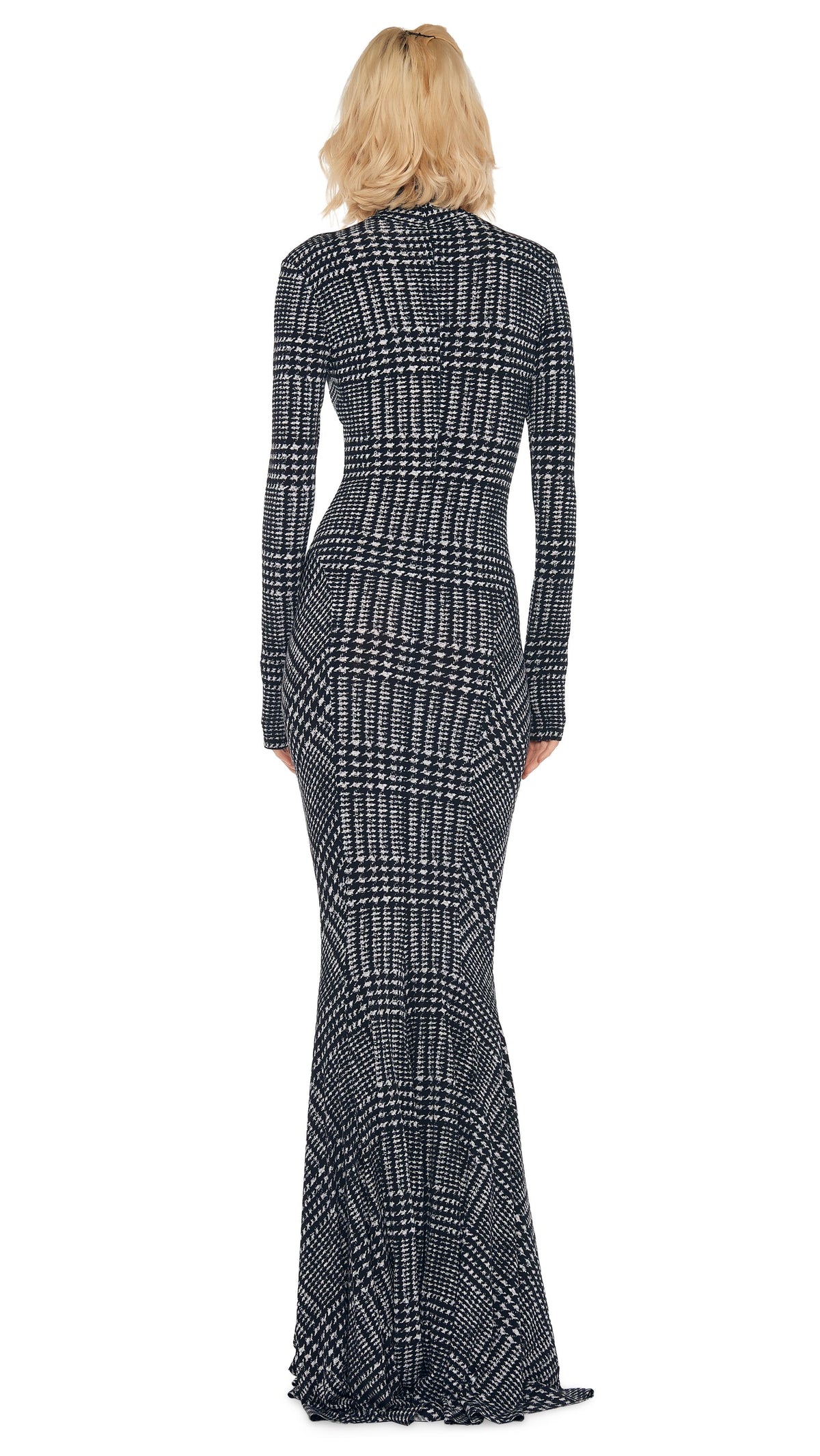 TURTLE FISHTAIL GOWN Large Glen Plaid Tweed | Norma Kamali Women
