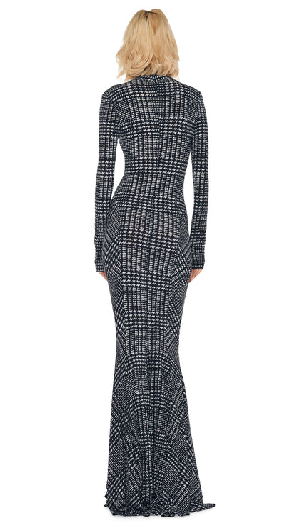 TURTLE FISHTAIL GOWN Large Glen Plaid Tweed | Norma Kamali Women