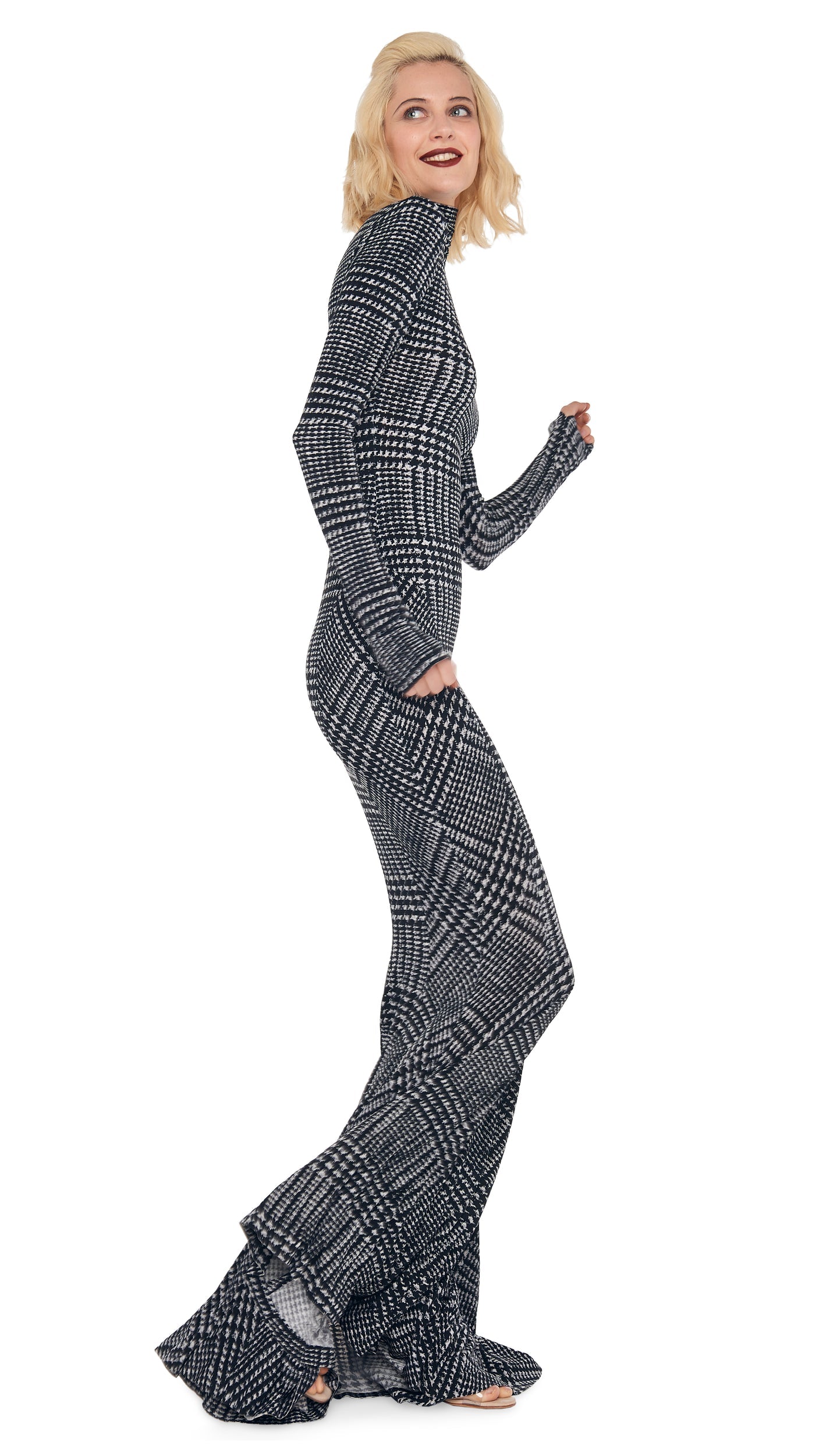 TURTLE FISHTAIL GOWN Large Glen Plaid Tweed | Norma Kamali Women
