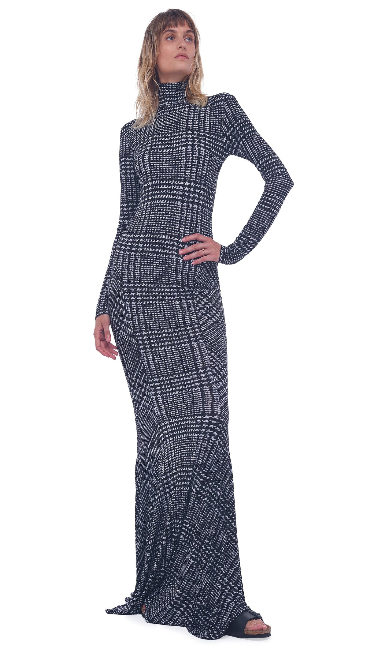 TURTLE FISHTAIL GOWN Large Glen Plaid Tweed | Norma Kamali Women