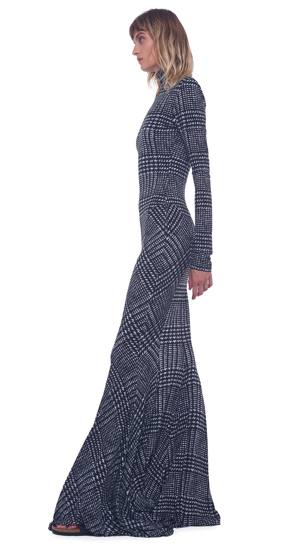 TURTLE FISHTAIL GOWN Large Glen Plaid Tweed | Norma Kamali Women