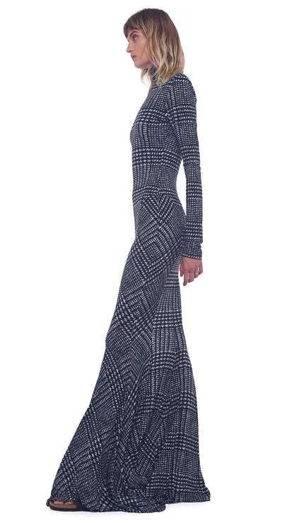 TURTLE FISHTAIL GOWN Large Glen Plaid Tweed | Norma Kamali Women