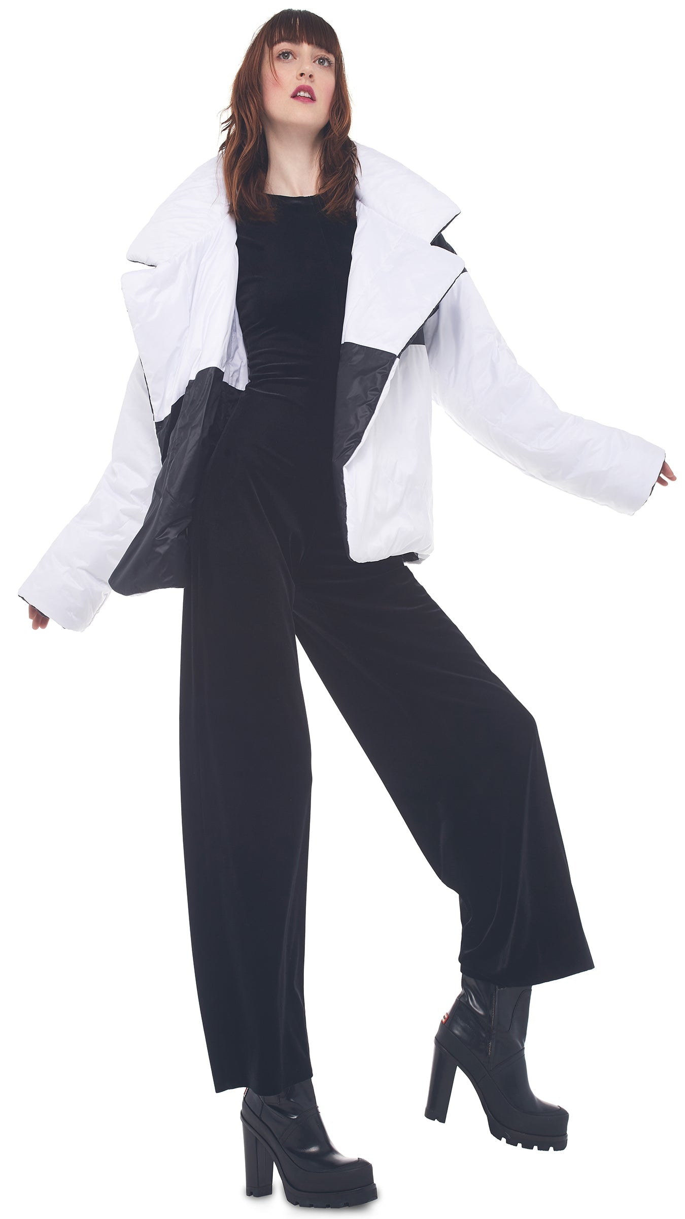 REVERSIBLE SLEEPING BAG JACKET Black/White | Norma Kamali Women