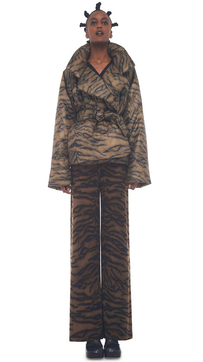 SLEEPING BAG JACKET Brown Tiger | Norma Kamali Women