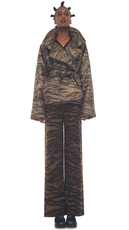SLEEPING BAG JACKET Brown Tiger | Norma Kamali Women