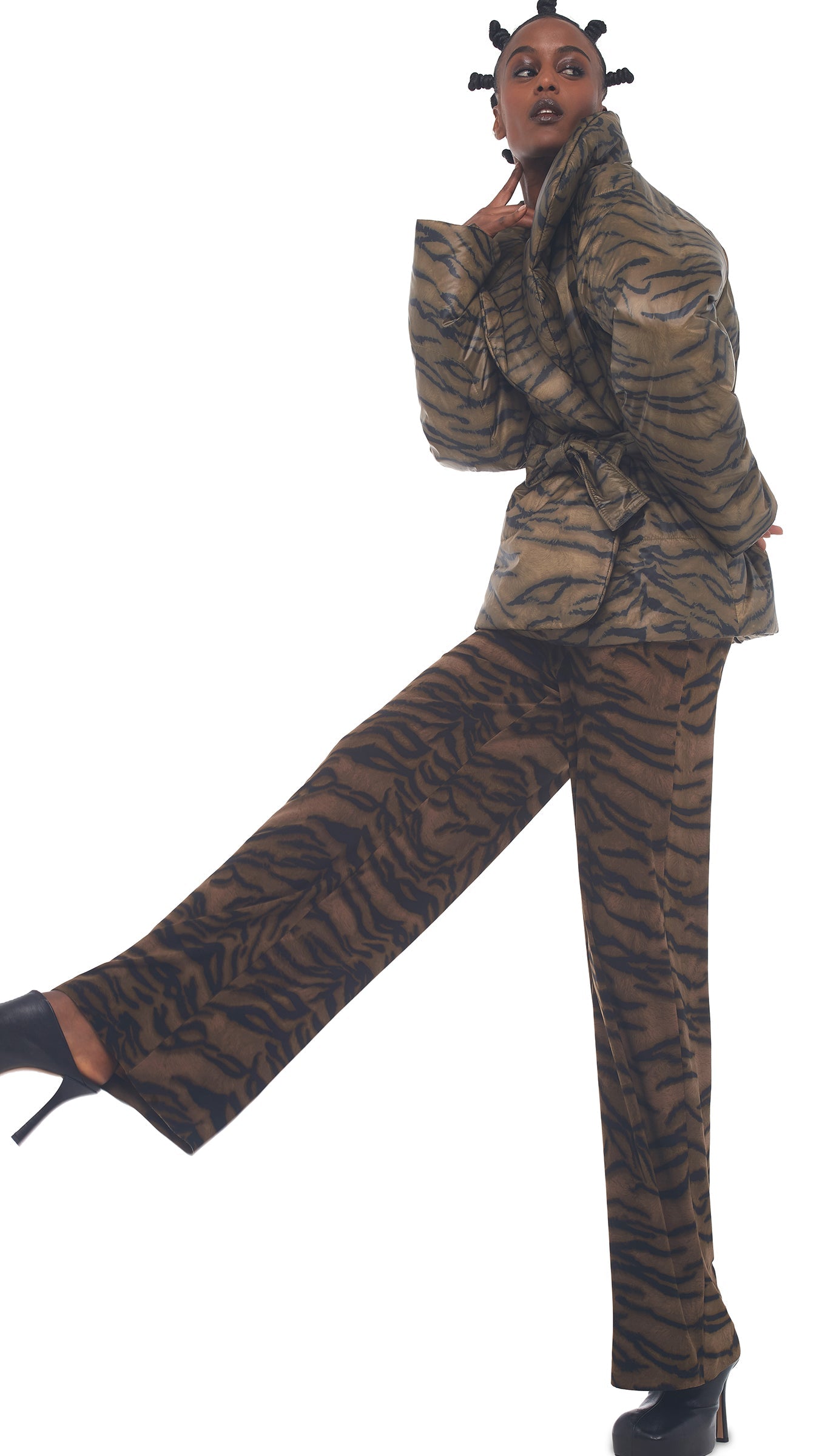 SLEEPING BAG JACKET Brown Tiger | Norma Kamali Women