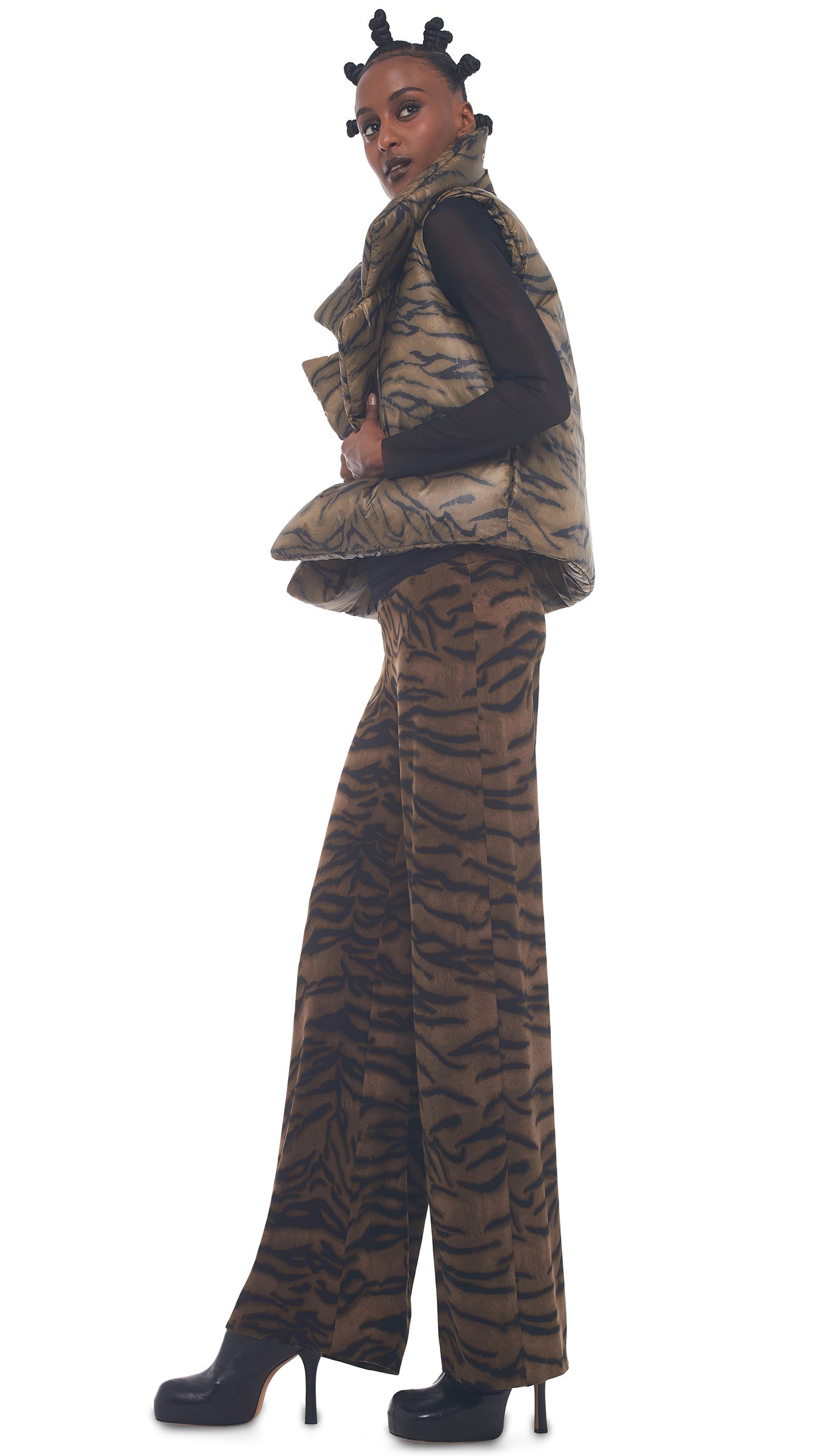 SLEEPING BAG VEST Brown Tiger | Norma Kamali Women