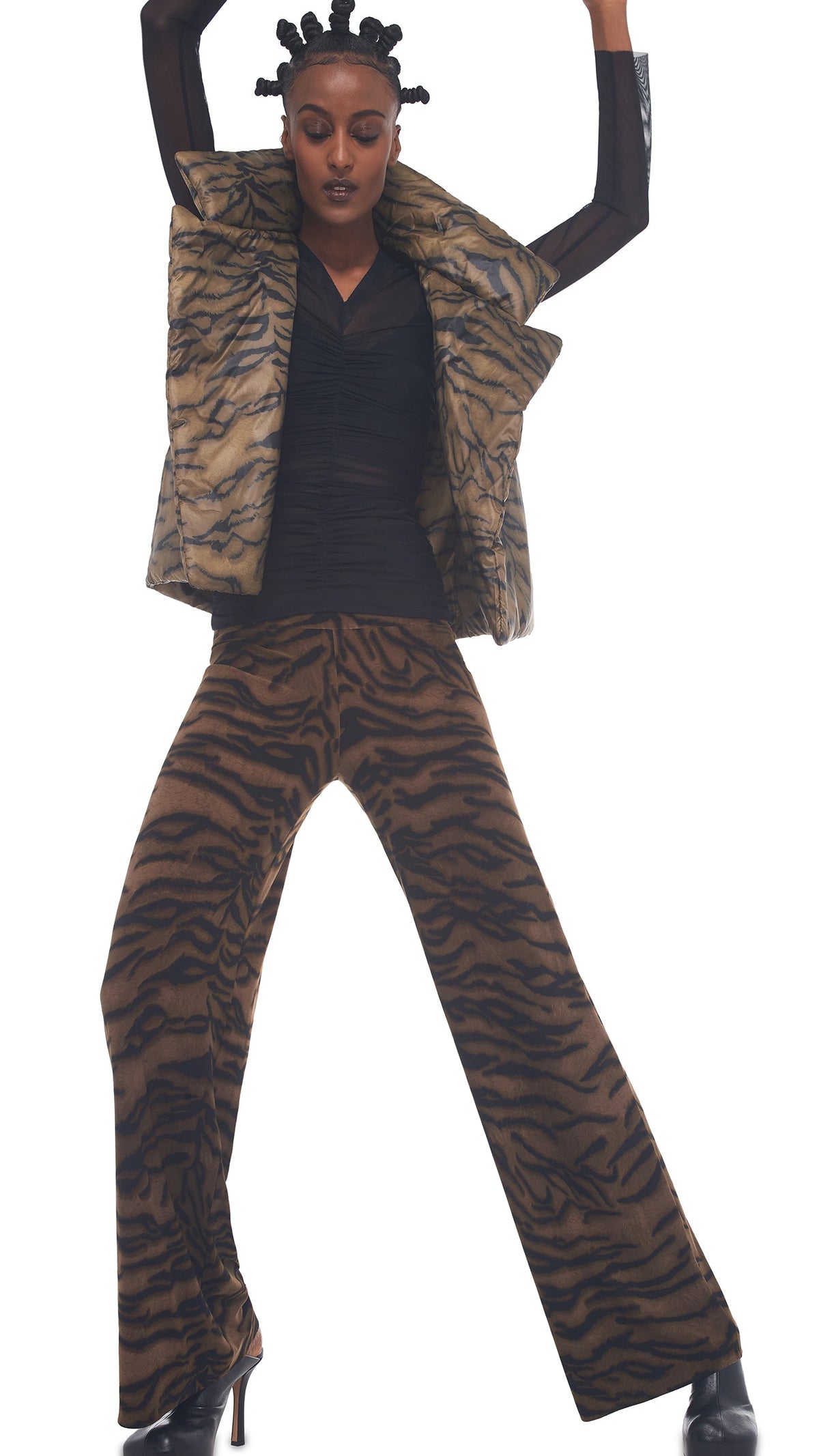 SLEEPING BAG VEST Brown Tiger | Norma Kamali Women