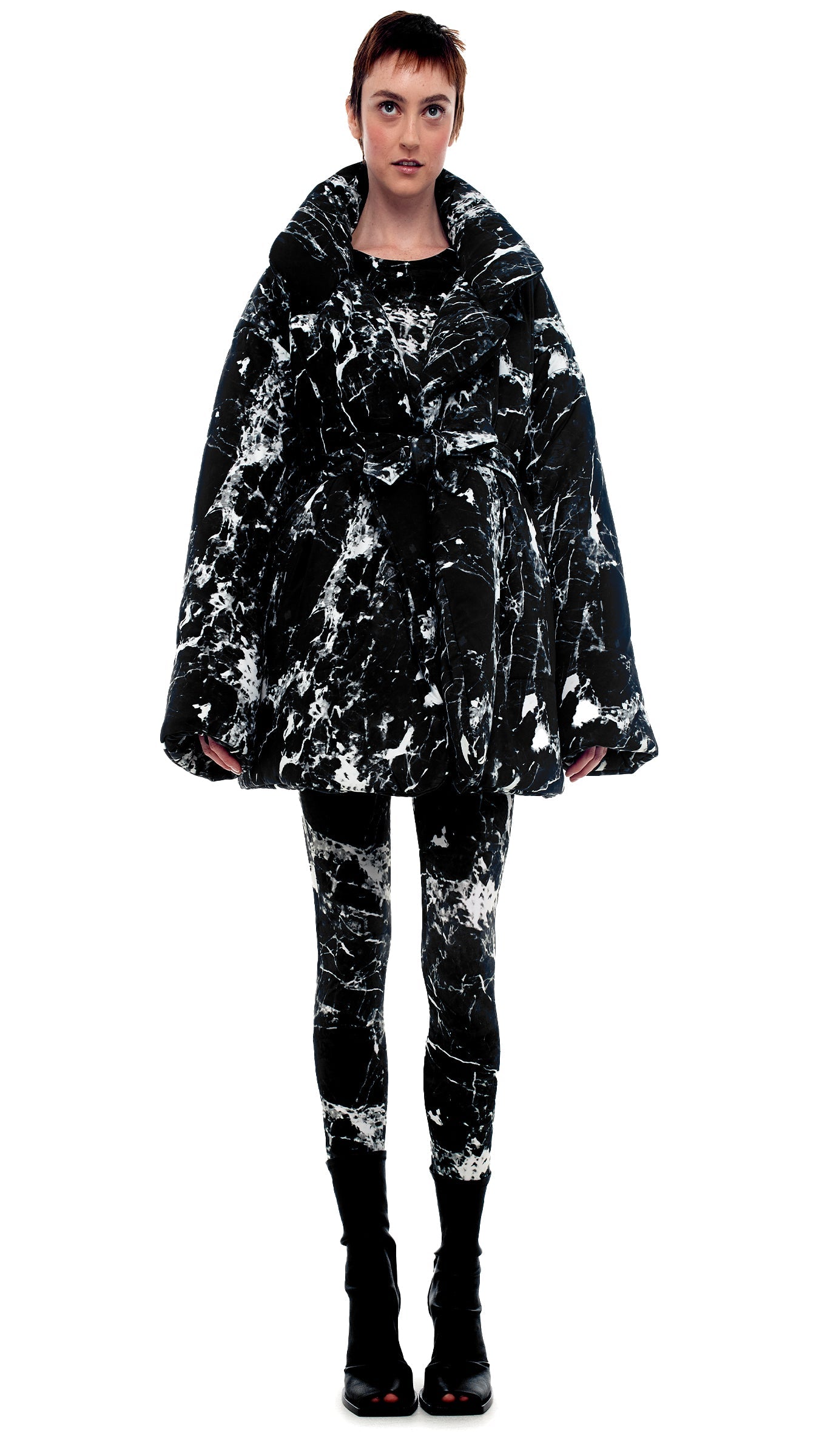 SLEEPING BAG CAR COAT Black Marble | Norma Kamali Women