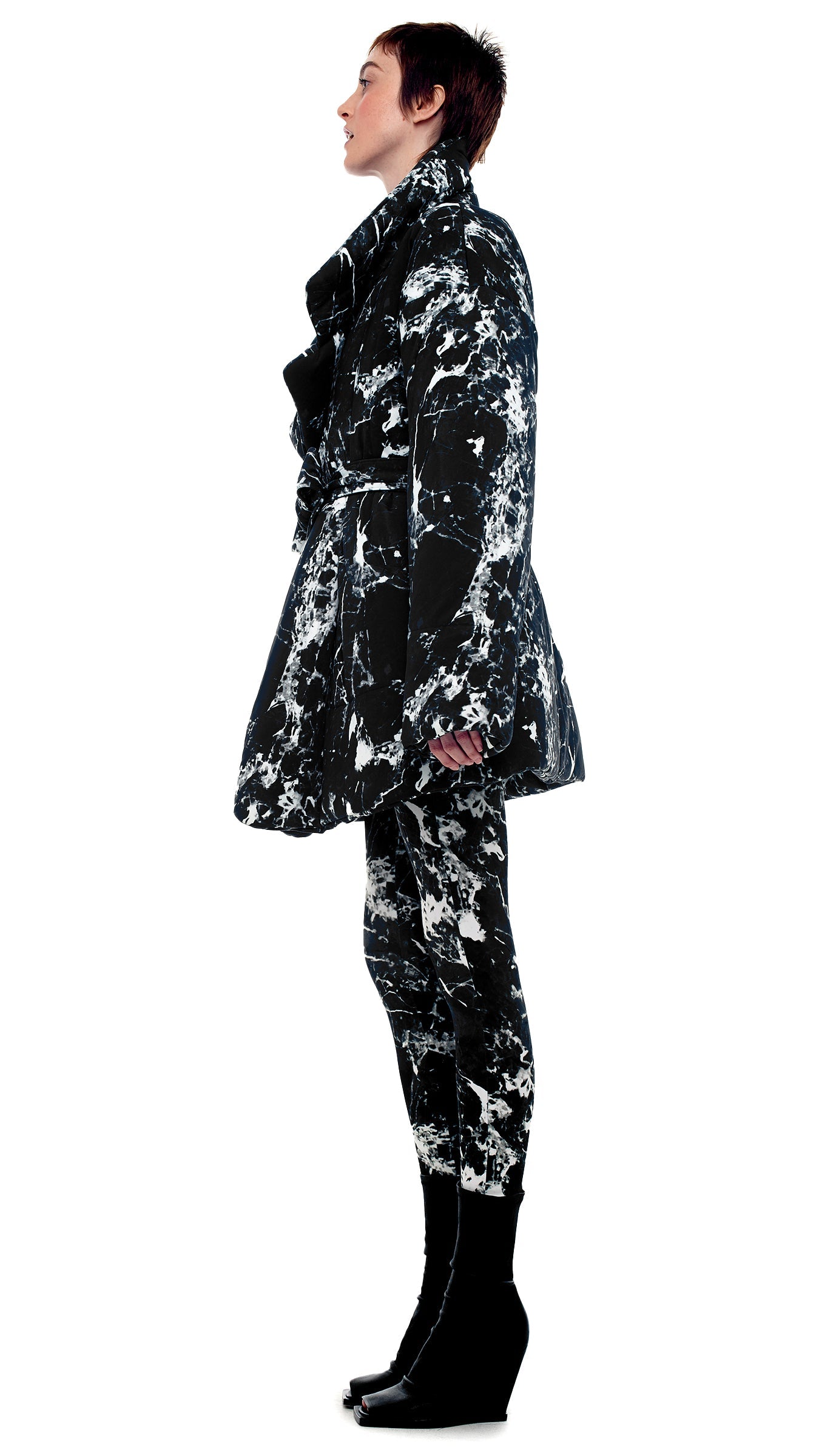 SLEEPING BAG CAR COAT Black Marble | Norma Kamali Women