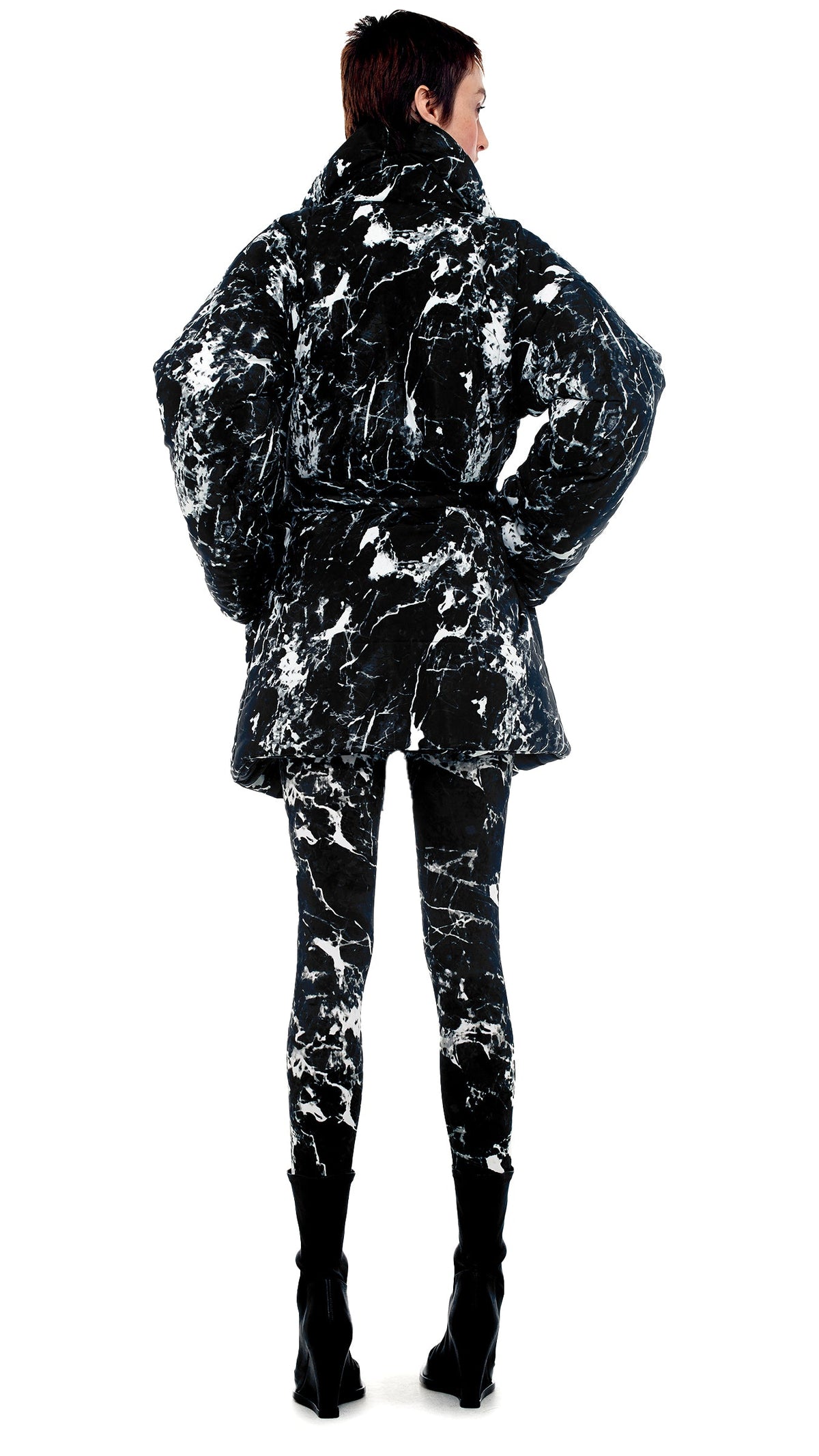 SLEEPING BAG CAR COAT Black Marble | Norma Kamali Women