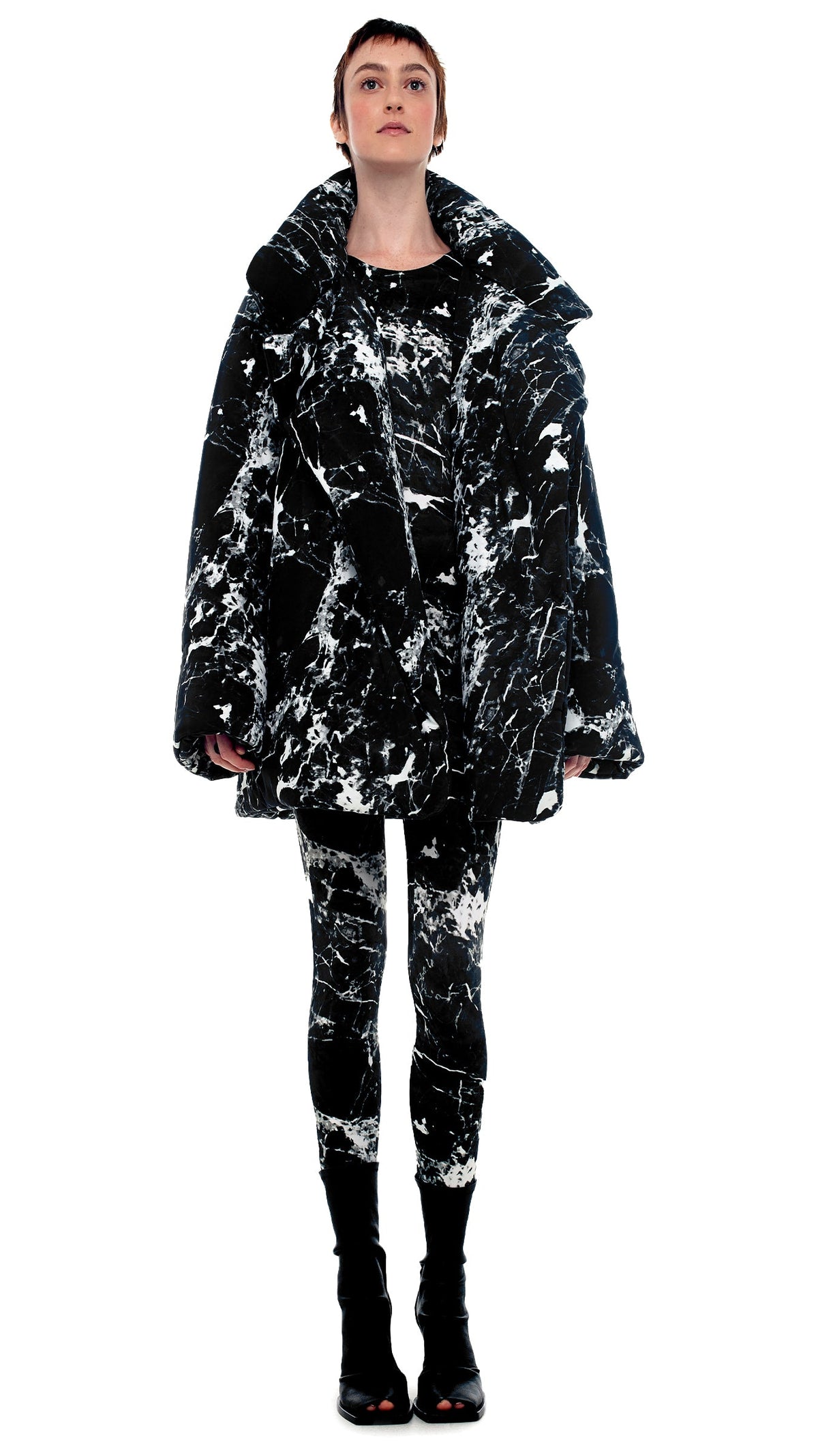 SLEEPING BAG CAR COAT Black Marble | Norma Kamali Women