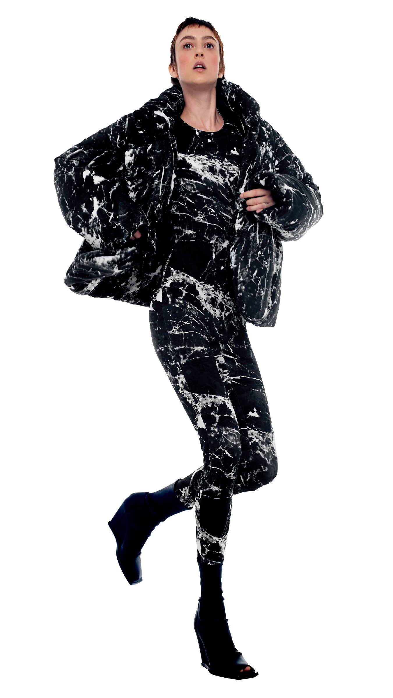 SLEEPING BAG JACKET Black Marble | Norma Kamali Women