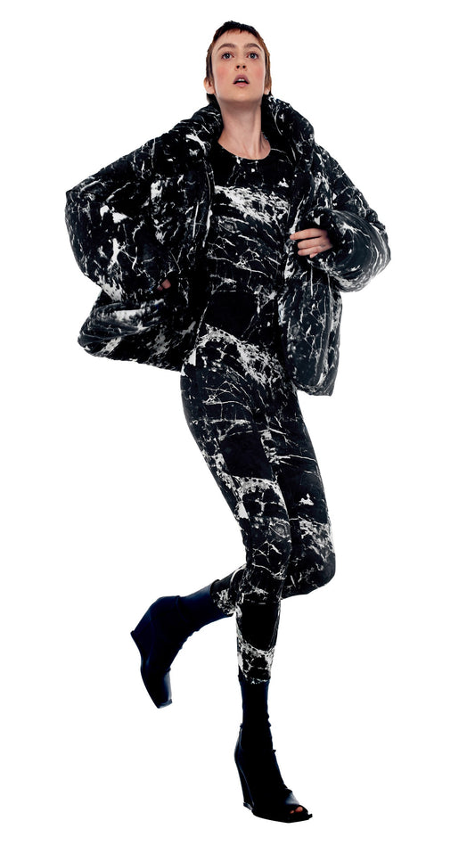 SLEEPING BAG JACKET Black Marble | Norma Kamali Women