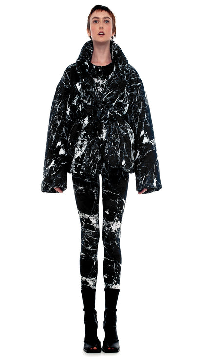SLEEPING BAG JACKET Black Marble | Norma Kamali Women