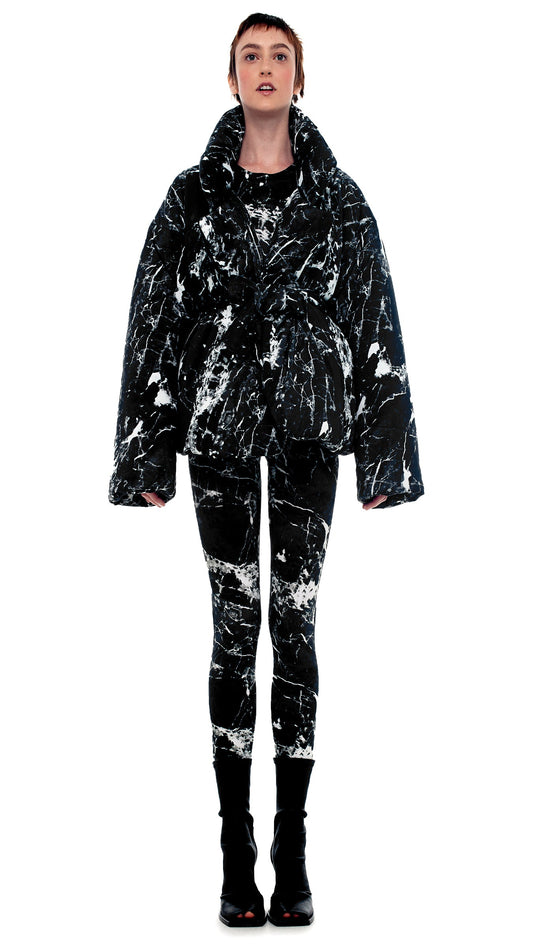 SLEEPING BAG JACKET Black Marble | Norma Kamali Women