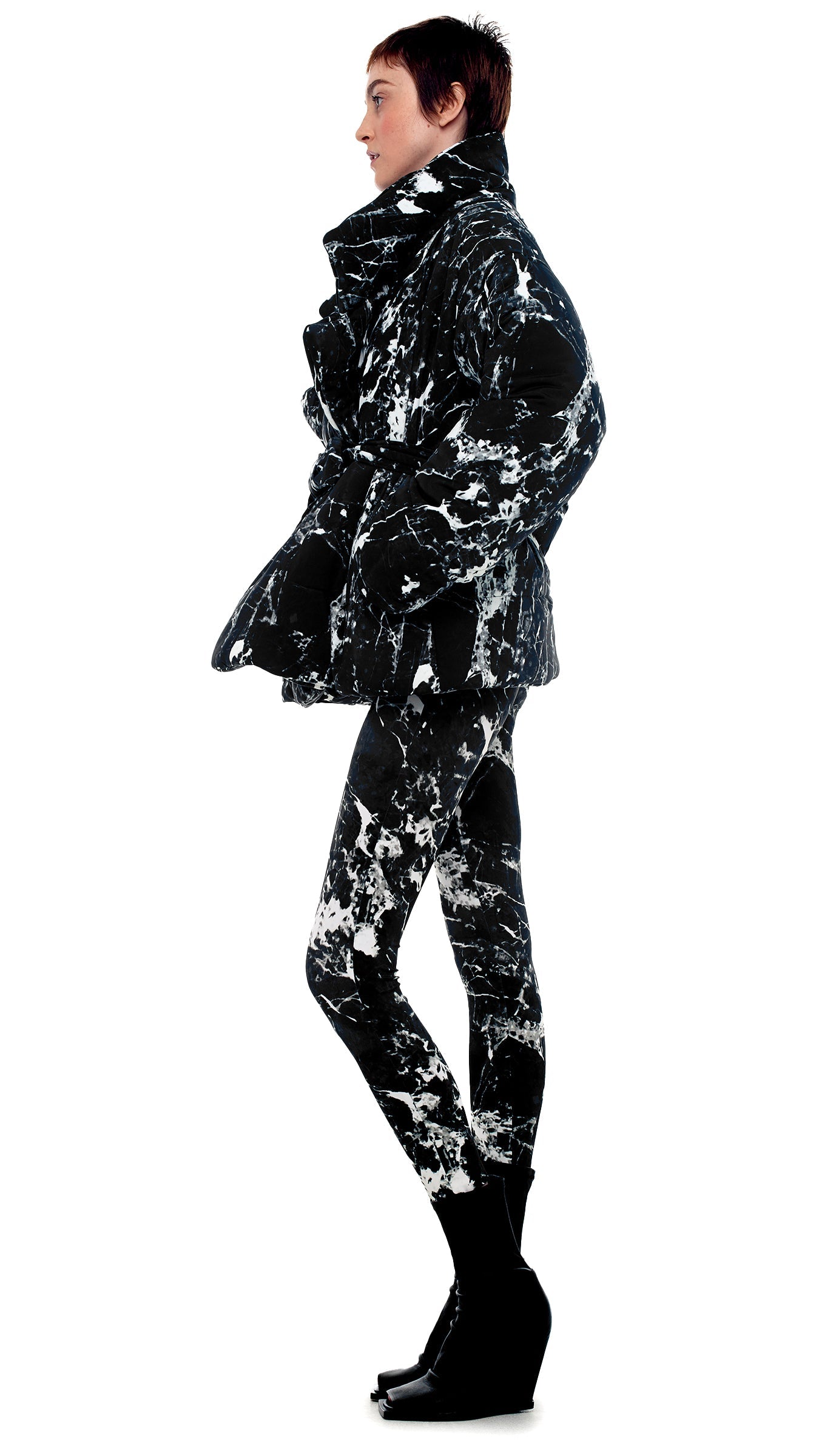 SLEEPING BAG JACKET Black Marble | Norma Kamali Women