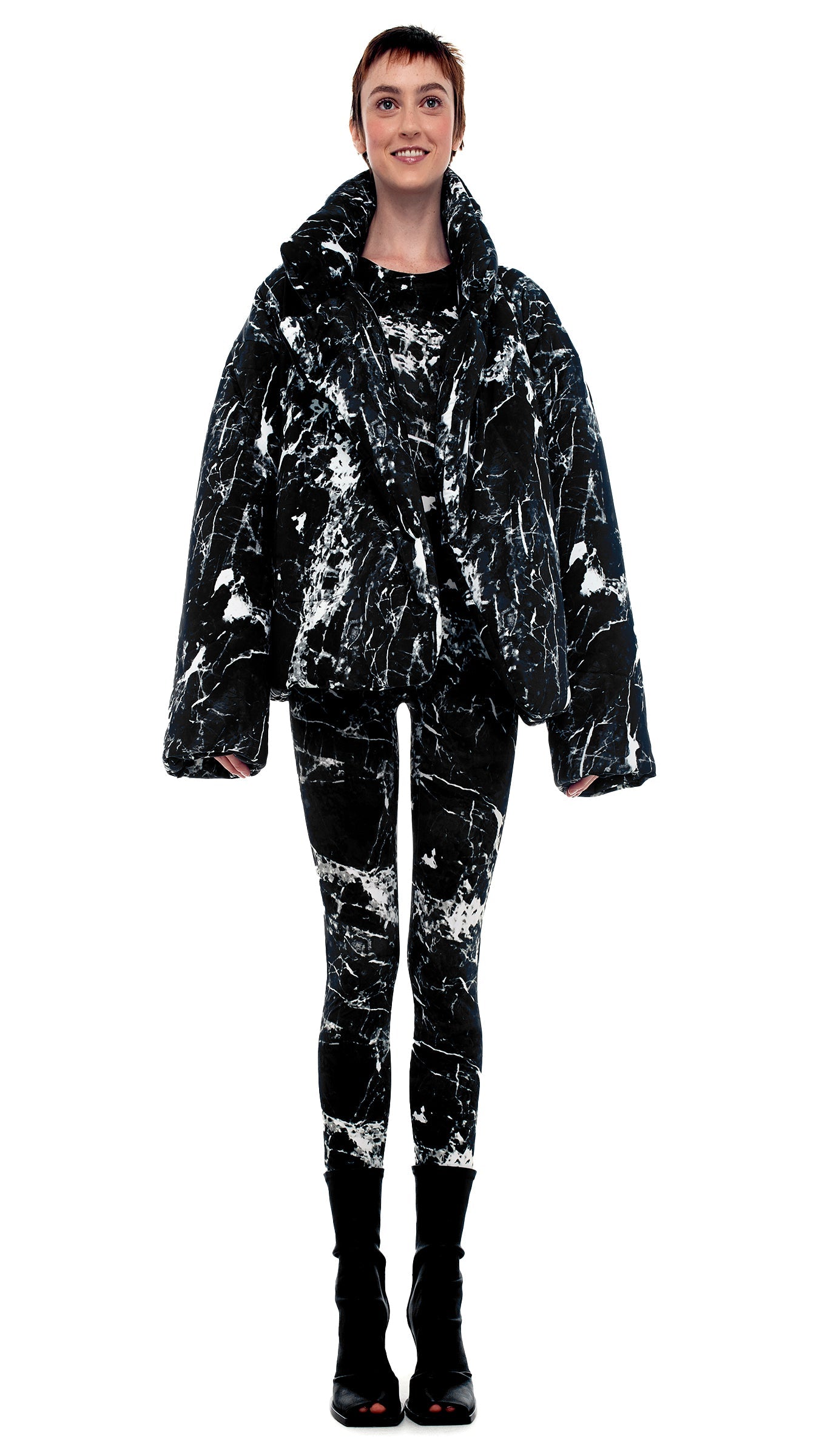 SLEEPING BAG JACKET Black Marble | Norma Kamali Women