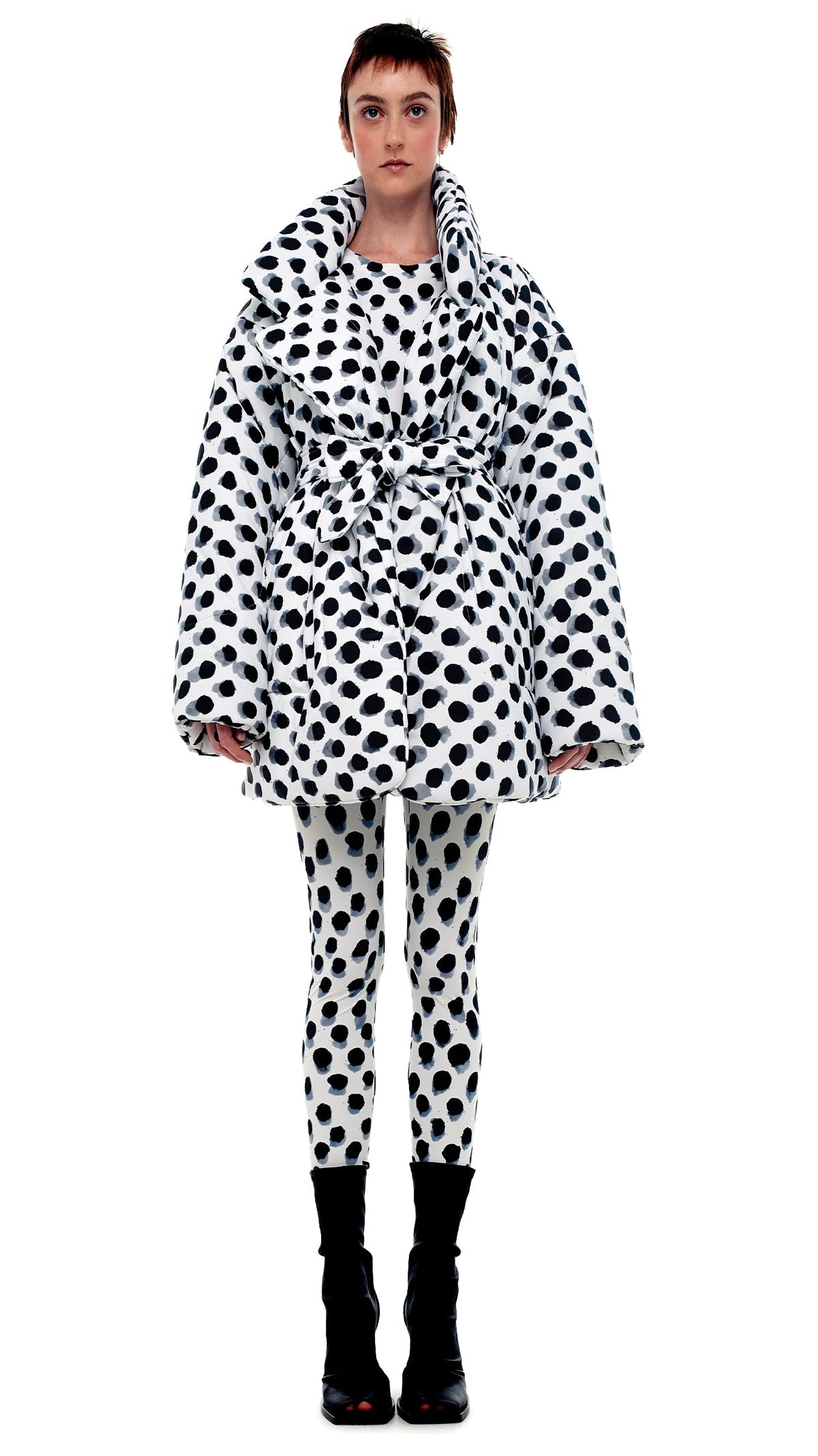 SLEEPING BAG CAR COAT Paint Dots | Norma Kamali Women