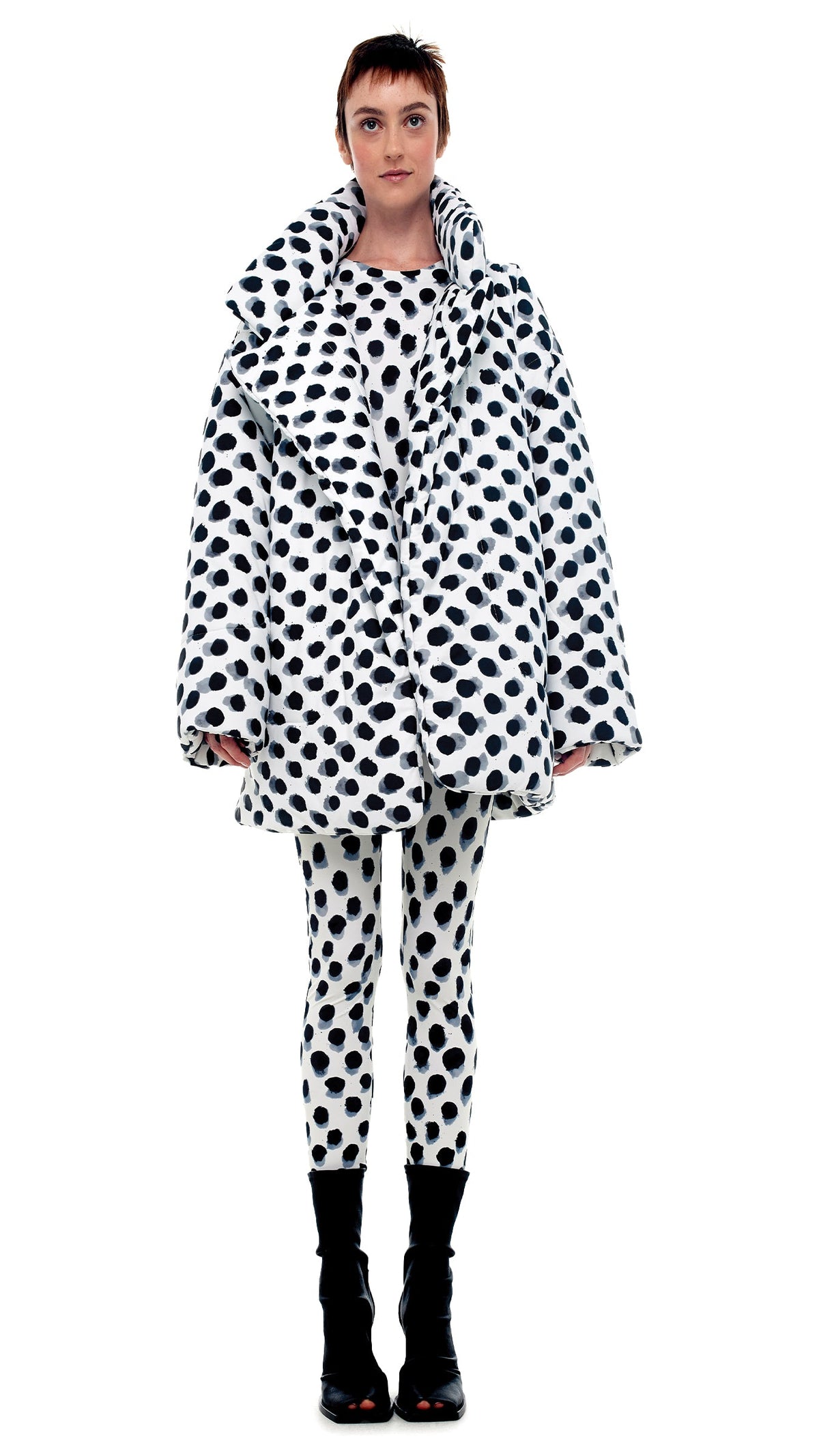 SLEEPING BAG CAR COAT Paint Dots | Norma Kamali Women