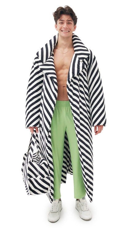CLASSIC SLEEPING BAG COAT 3/4 Stripe | Norma Kamali Women