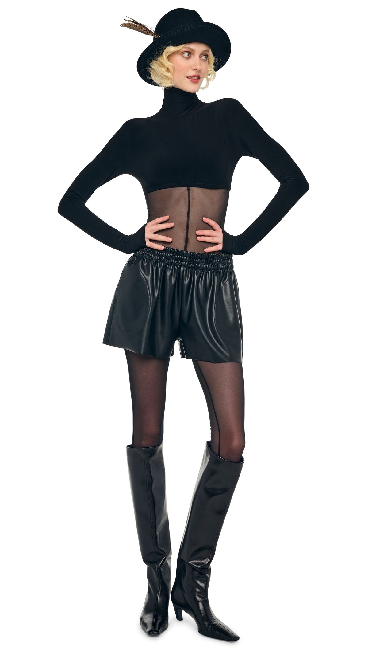 CROPPED TURTLE TOP Black | Norma Kamali Women