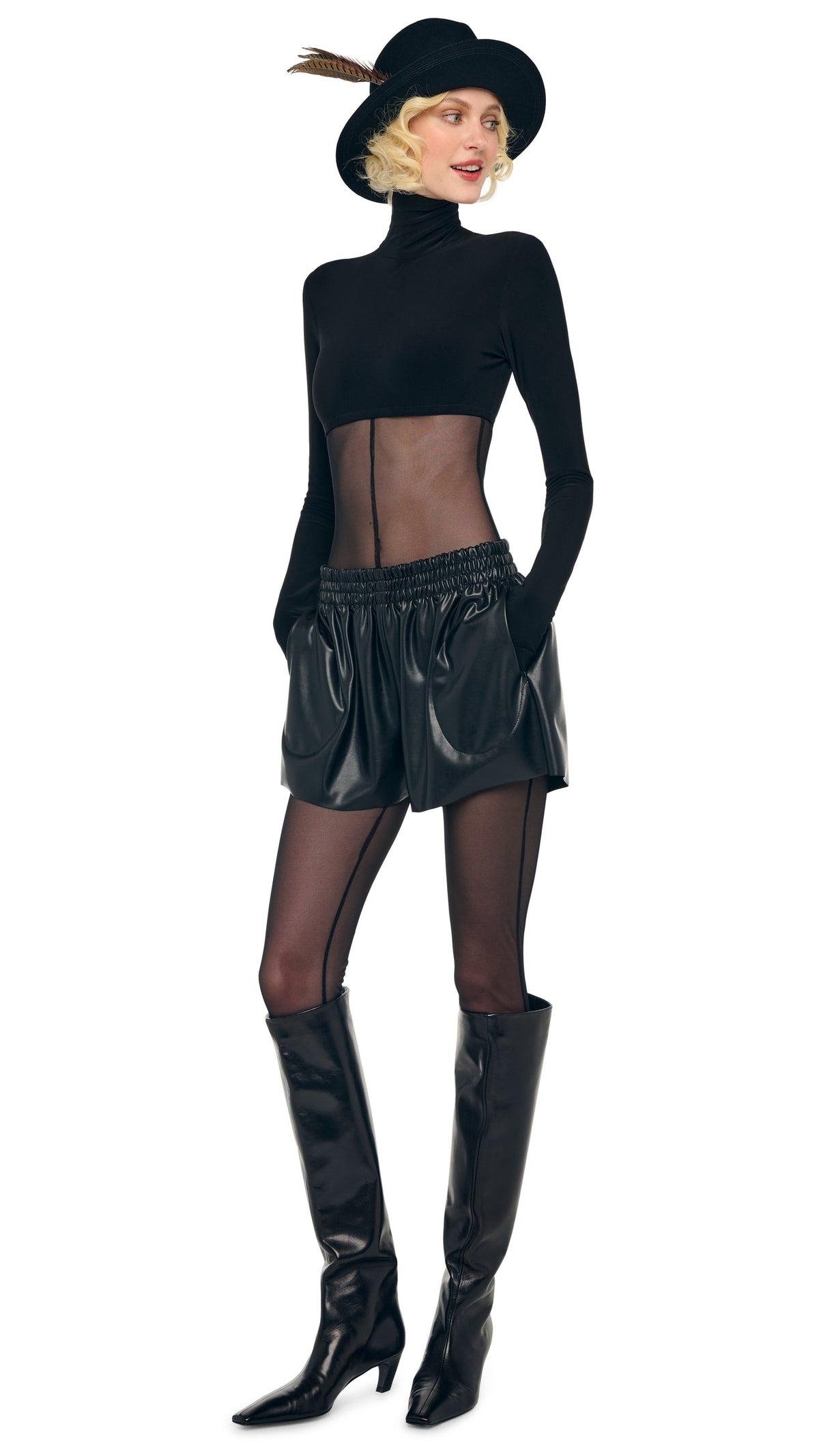 CROPPED TURTLE TOP Black | Norma Kamali Women