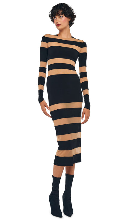 SPLICED DRESS Black/Nude Mesh | Norma Kamali Women