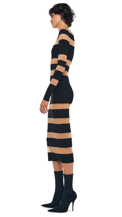 SPLICED DRESS Black/Nude Mesh | Norma Kamali Women