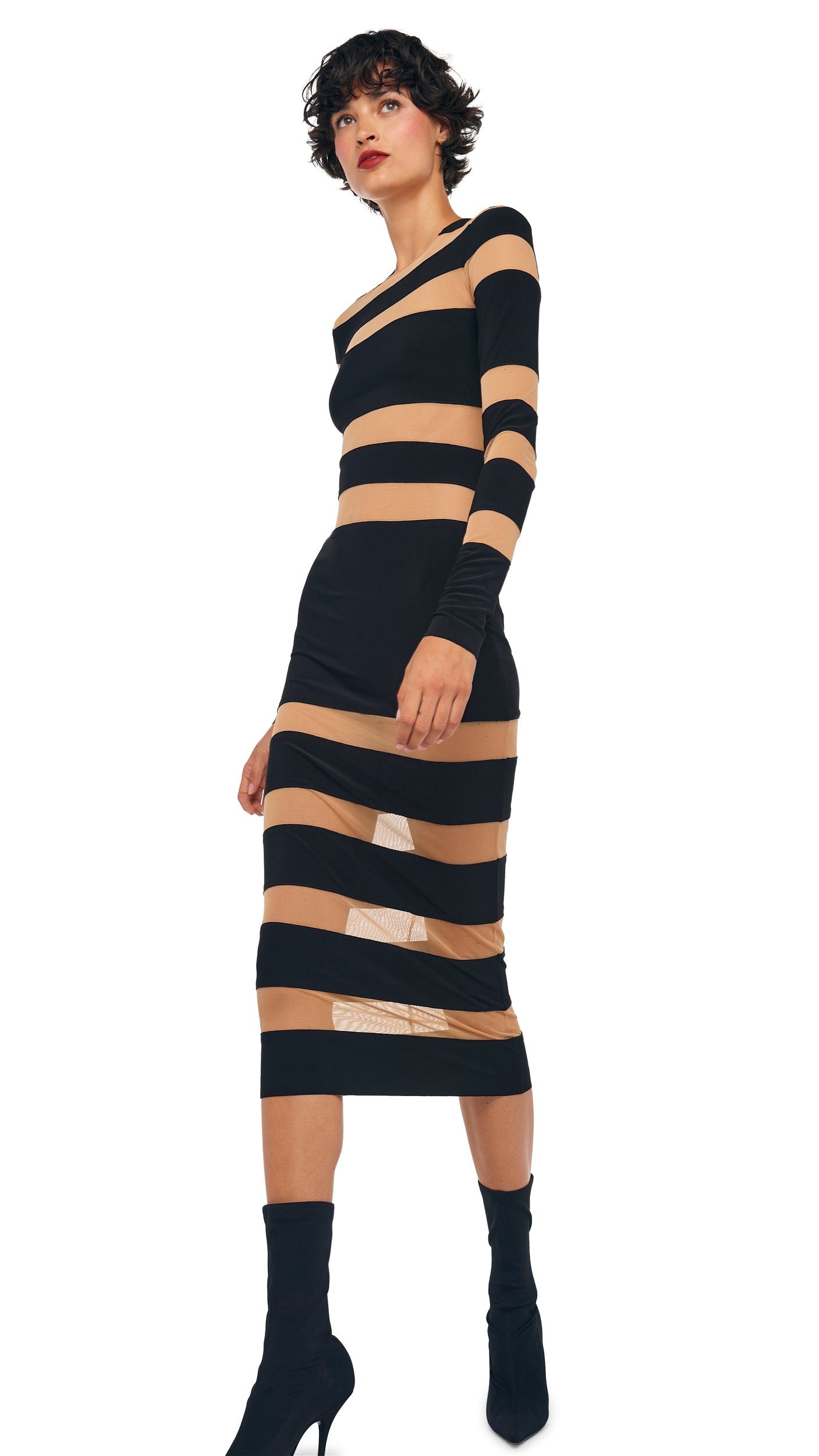 SPLICED DRESS Black/Nude Mesh | Norma Kamali Women