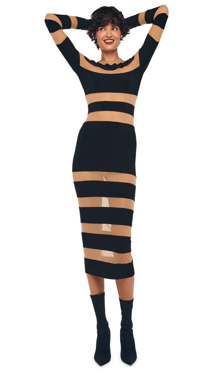 SPLICED DRESS Black/Nude Mesh | Norma Kamali Women