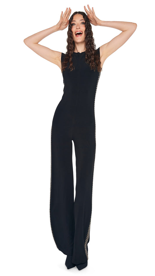 GUNMETAL STUD SLEEVELESS JUMPSUIT Black | Norma Kamali Women