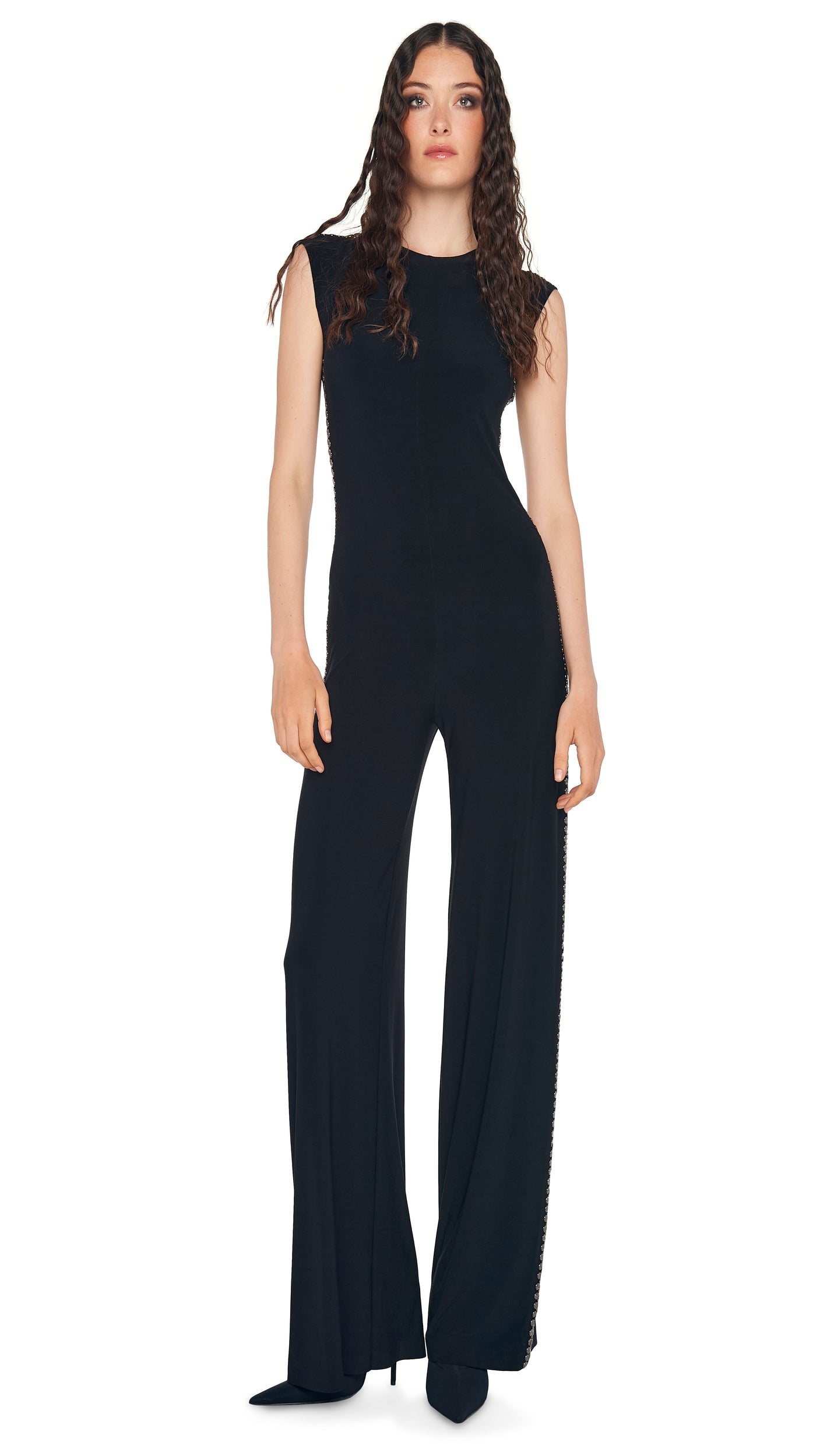 GUNMETAL STUD SLEEVELESS JUMPSUIT Black | Norma Kamali Women