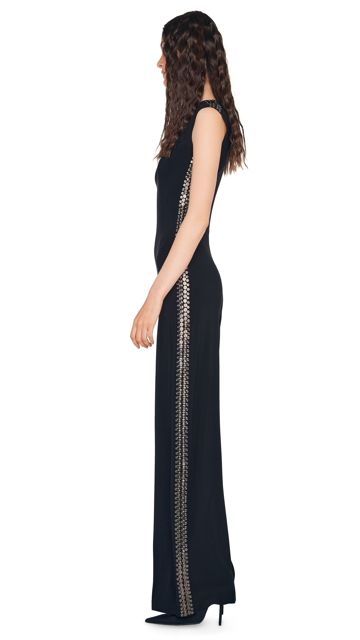 GUNMETAL STUD SLEEVELESS JUMPSUIT Black | Norma Kamali Women