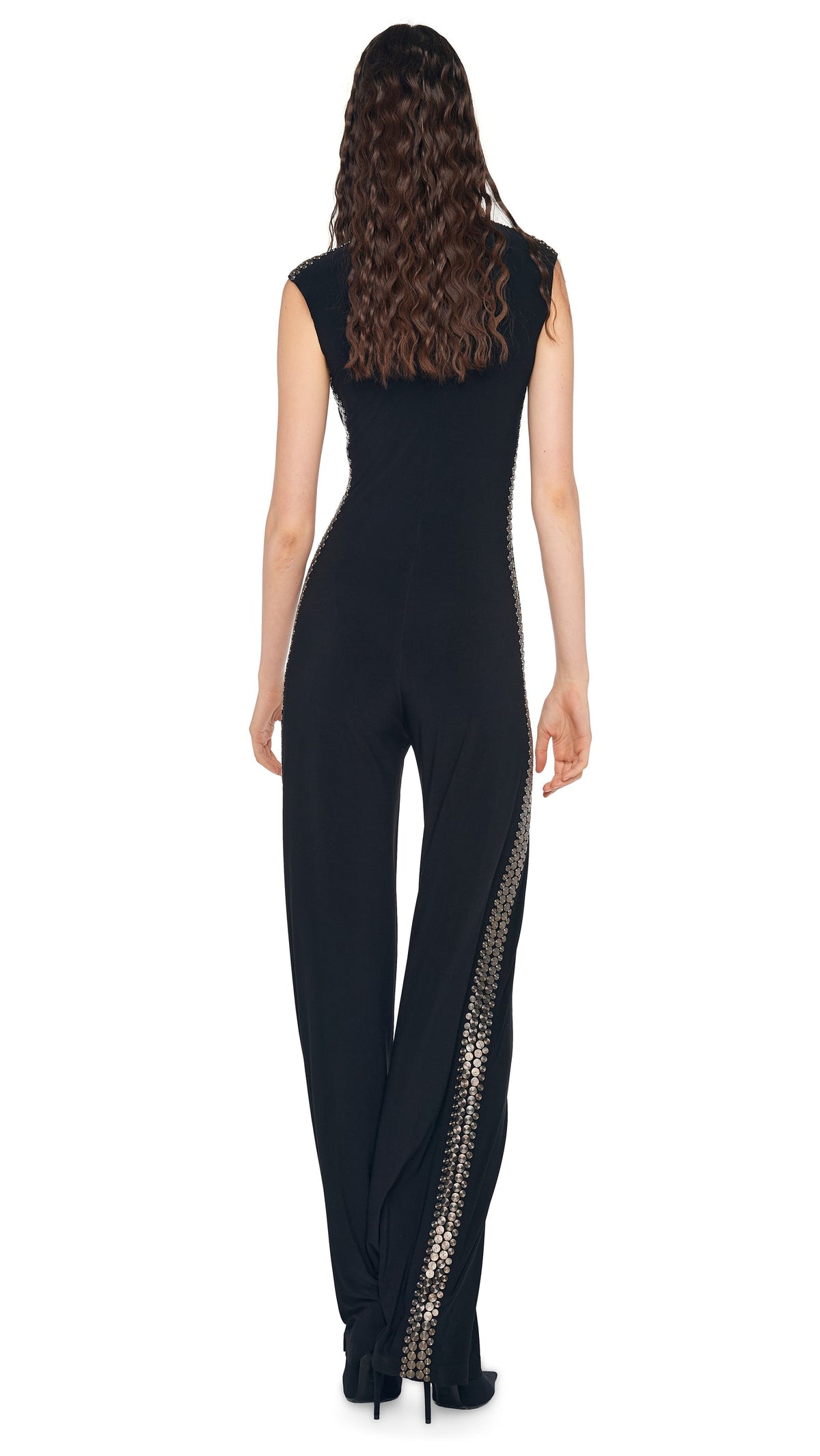 GUNMETAL STUD SLEEVELESS JUMPSUIT Black | Norma Kamali Women
