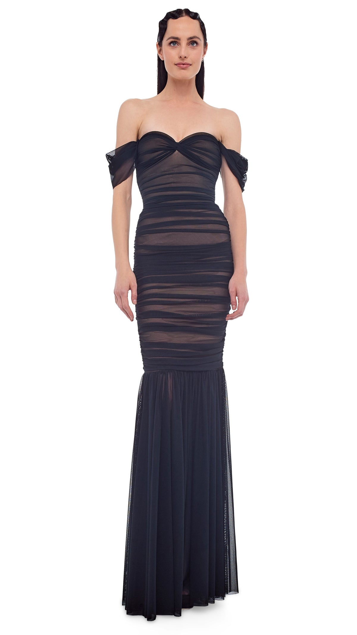 WALTER FISHTAIL GOWN Black Mesh | Norma Kamali Women