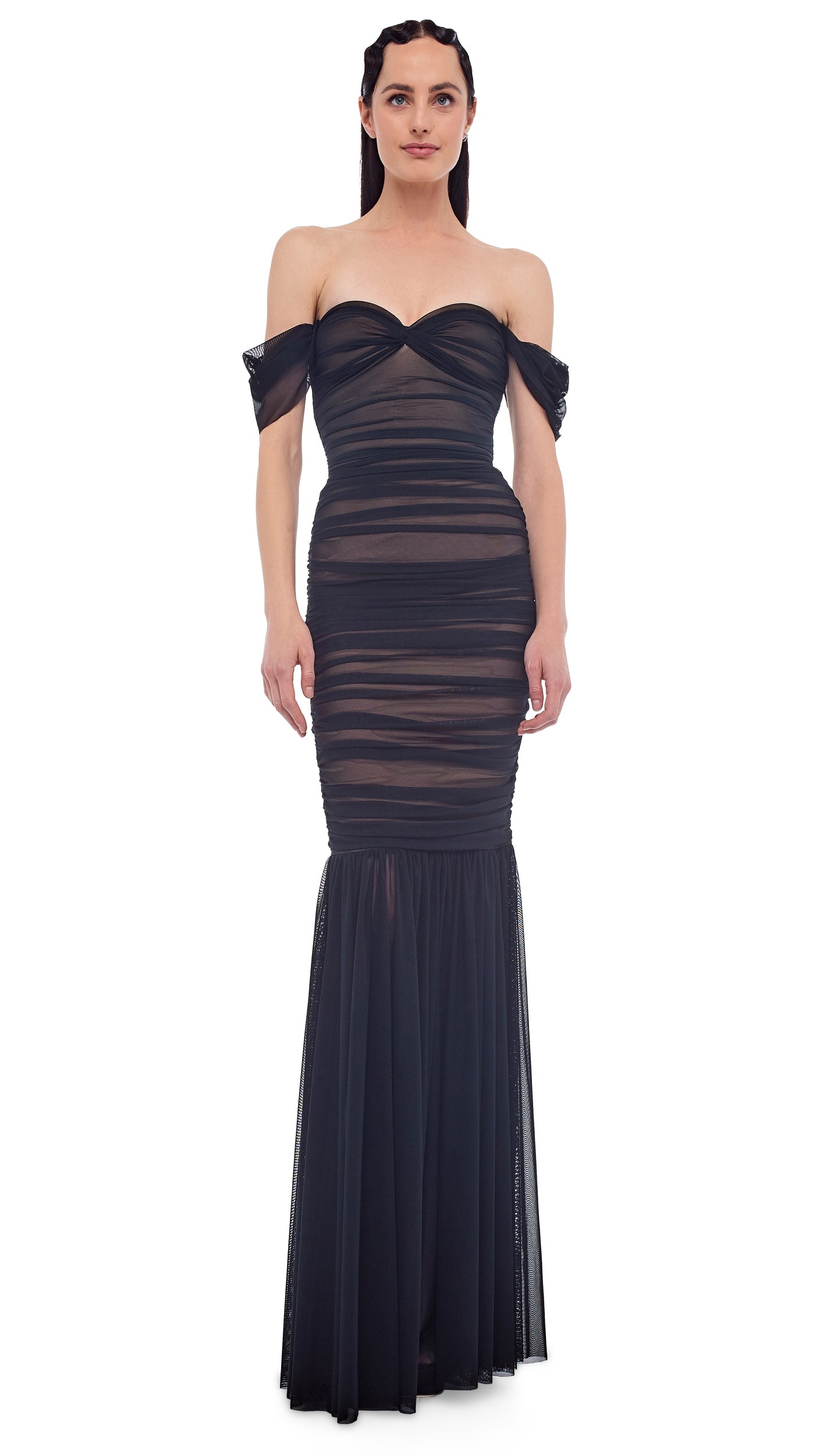 WALTER FISHTAIL GOWN Black Mesh | Norma Kamali Women