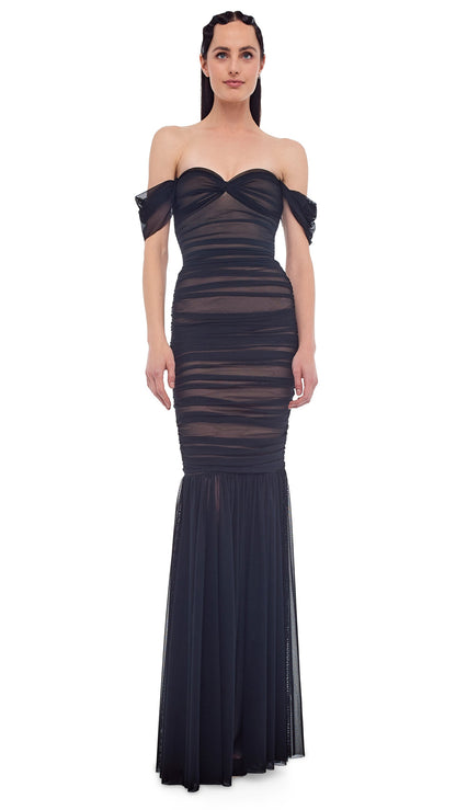 WALTER FISHTAIL GOWN Black Mesh | Norma Kamali Women