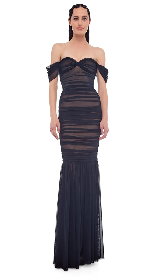 WALTER FISHTAIL GOWN Black Mesh | Norma Kamali Women