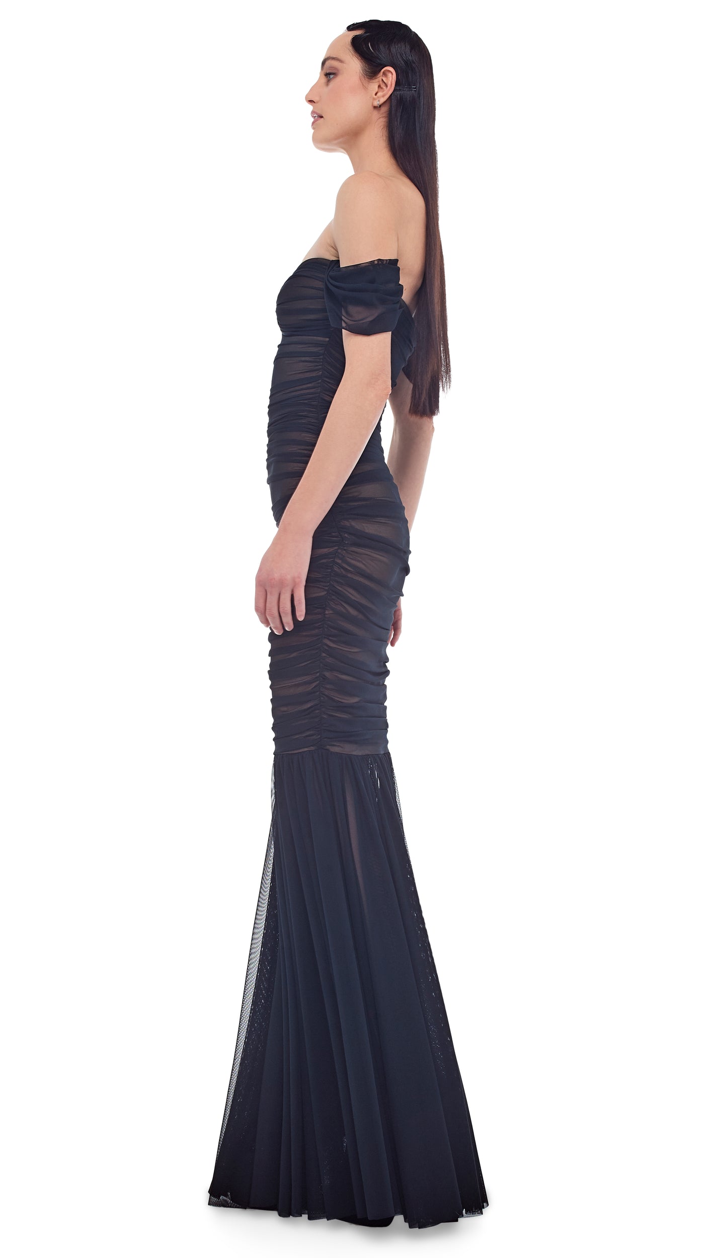 WALTER FISHTAIL GOWN Black Mesh | Norma Kamali Women
