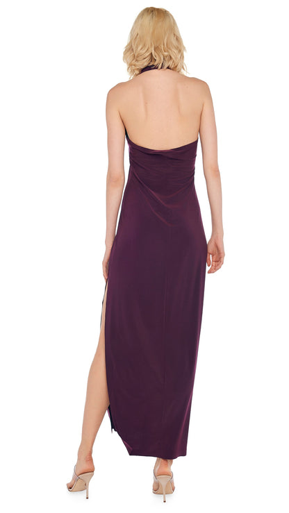HALTER TURTLE SIDE SLIT GOWN Plum | Norma Kamali Women