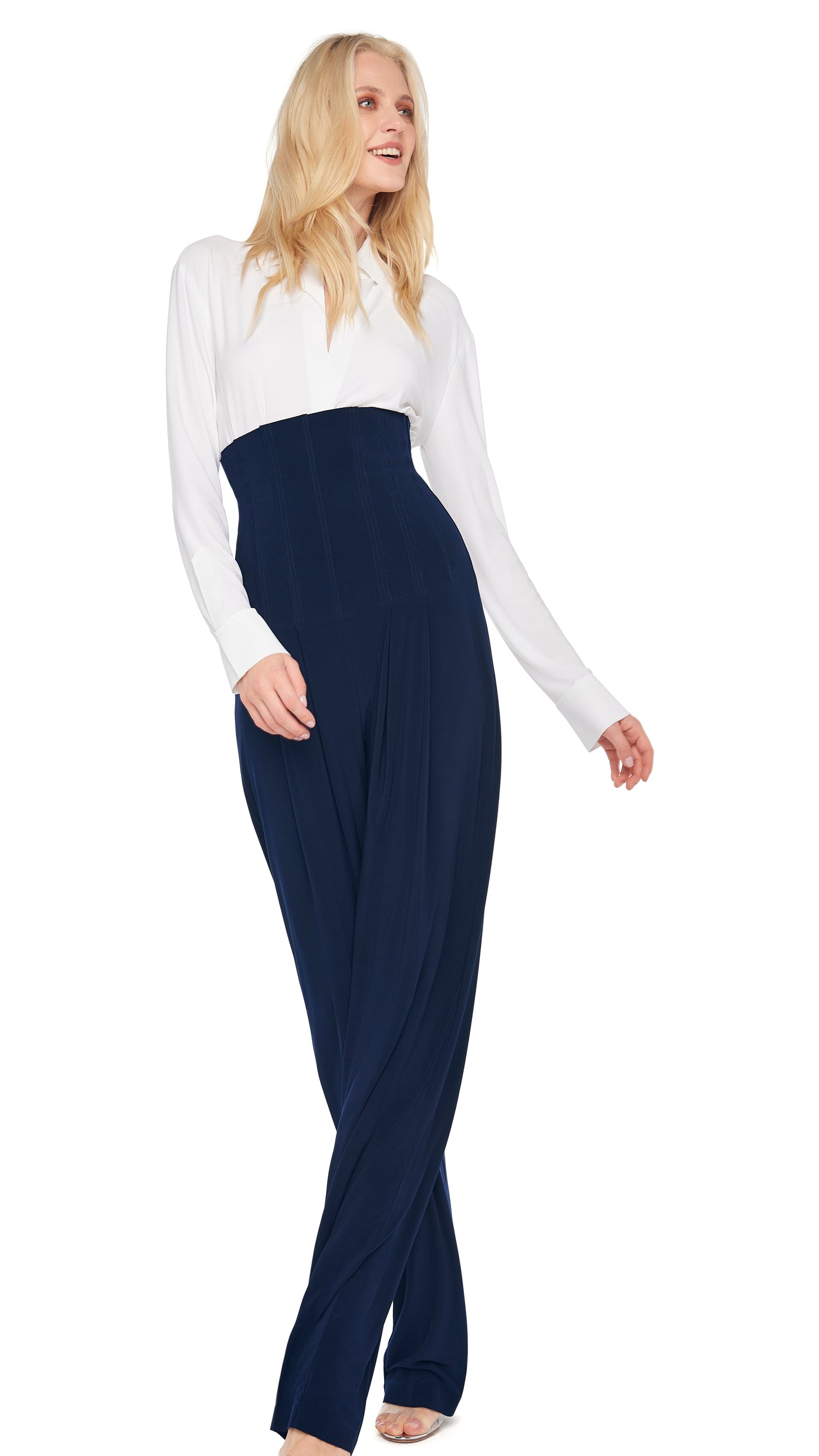 NK SHIRT W/ COLLAR STAND Snow White | Norma Kamali Women
