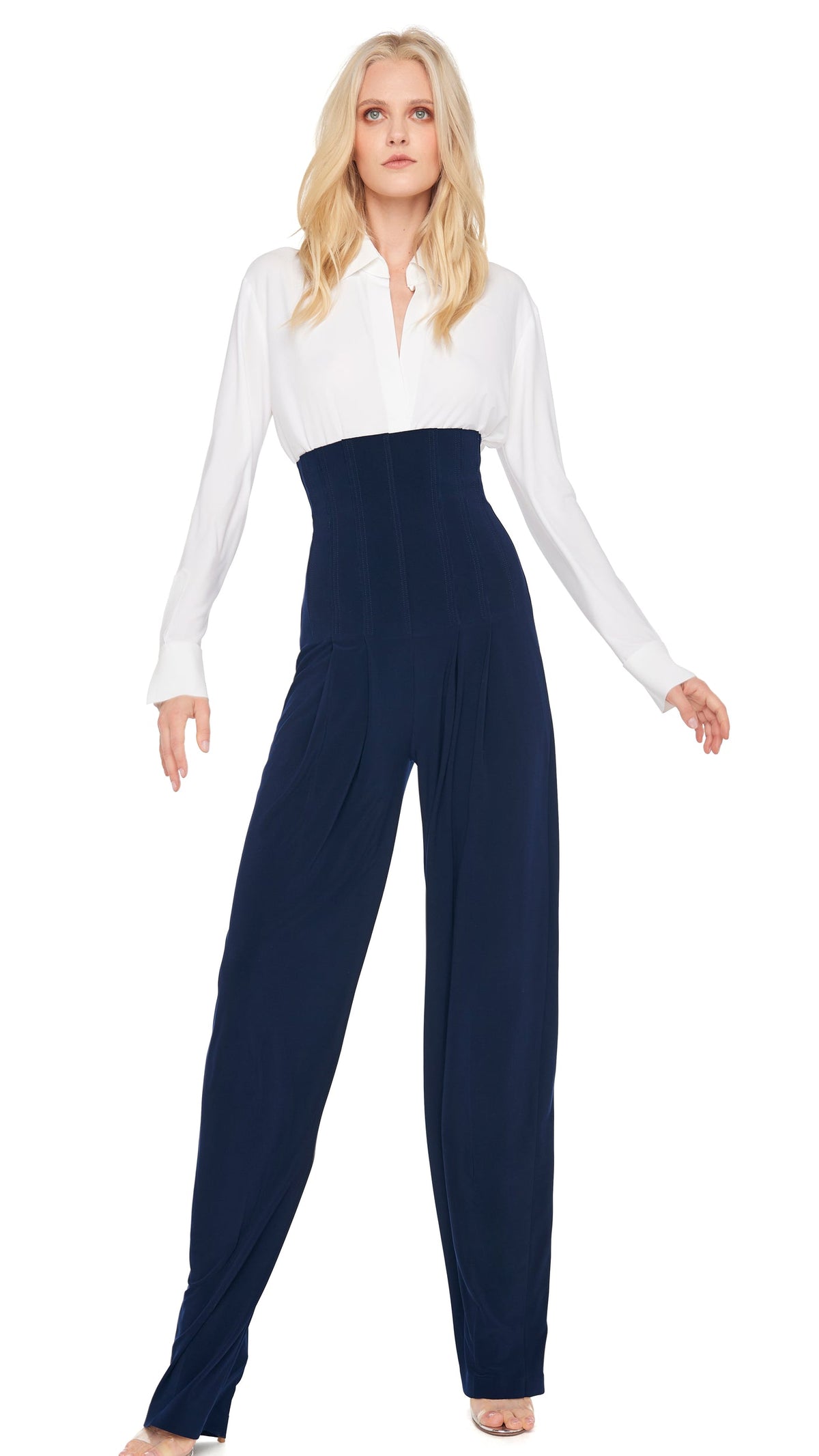 NK SHIRT W/ COLLAR STAND Snow White | Norma Kamali Women